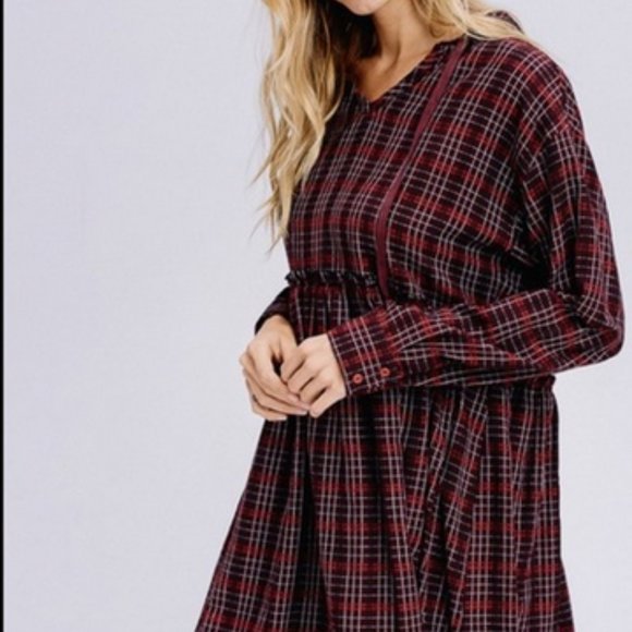 Emily - Red Checkered Hood Babydoll Dress/Top - Picture 3 of 5